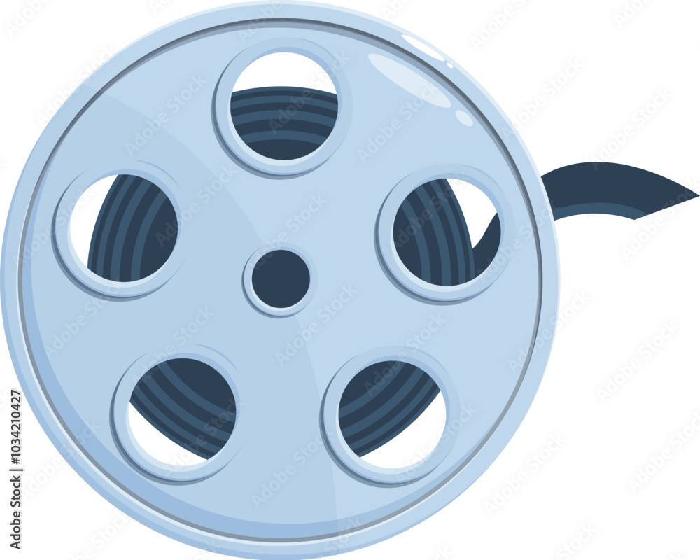 Classic film reel with a strip of film rolling out, symbolizing the art of filmmaking and the magic of cinema Classic film reel with a strip of film rolling out, symbolizing the art of filmmaking and the magic of cinema