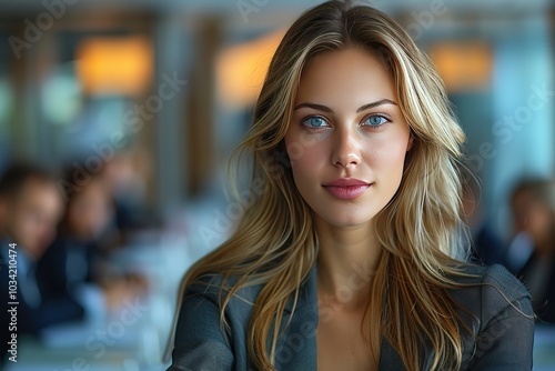 Wallpaper Mural A professional woman leading a business meeting, space for text Torontodigital.ca