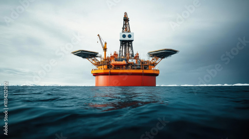 Oil platform floating in arctic waters, showcasing industrial engineering and isolation photo