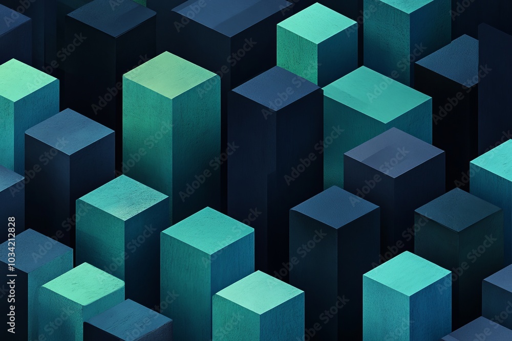 Abstract Geometric Blocks in Blue and Green Abstract Geometric Blocks in Blue and Green
