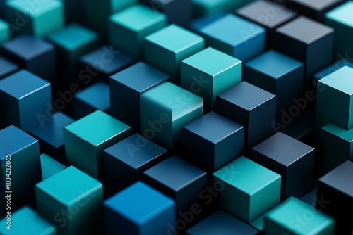 Abstract 3D Cubes in Blue and Teal