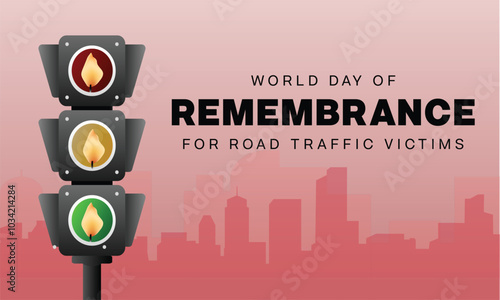 World Day of Remembrance for Road Traffic Victims design. It features a traffic light with candle flame. Vector illustration