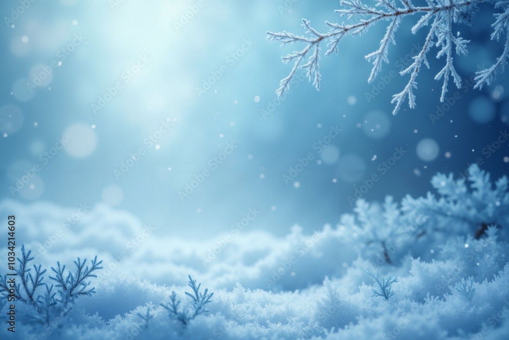Winter wonderland scene with frosty branches and snowflakes for seasonal decor. Winter wonderland scene with frosty branches and snowflakes for seasonal decor.