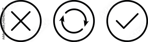 Check mark, refresh, cancel icon, symbol. Editable Stroke. Vector Illustration