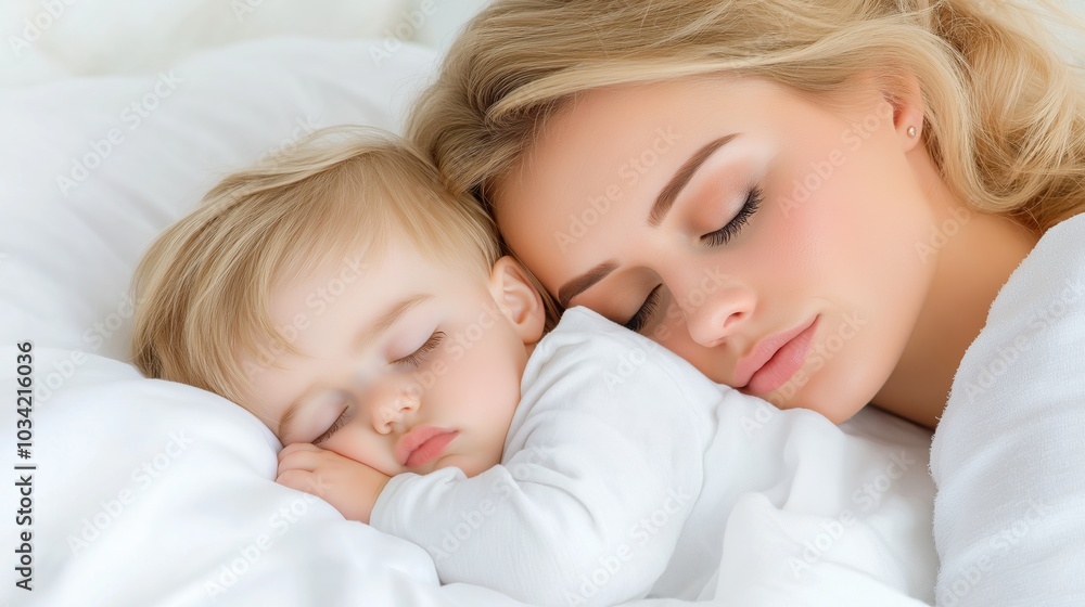 Peaceful sleep of mother and child embraced in serenity Peaceful sleep of mother and child embraced in serenity
