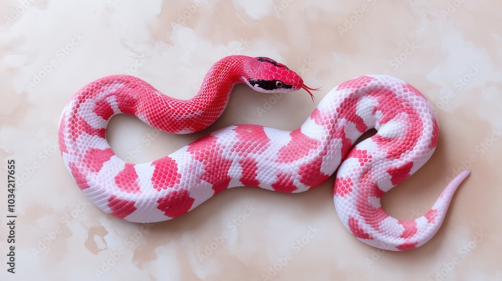 Obraz premium Vibrant pink and white snake on soft background