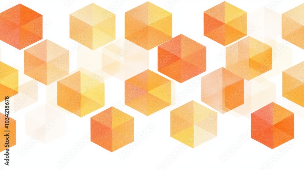 Abstract geometric pattern of orange and yellow hexagons on a white background. Abstract geometric pattern of orange and yellow hexagons on a white background.
