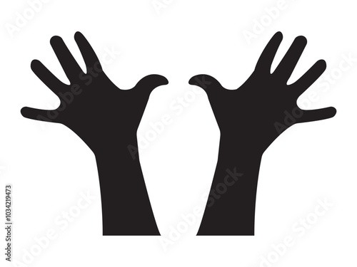 silhouettes of raised hands with outstretched fingers, black icons, Hand Gesture black silhouette.