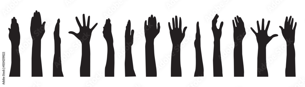 hands silhouettes, Raised hands vector silhouettes, Set of hand silhouette icon logo template vector. hands silhouettes, Raised hands vector silhouettes, Set of hand silhouette icon logo template vector.