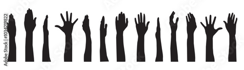 hands silhouettes, Raised hands vector silhouettes, Set of hand silhouette icon logo template vector.