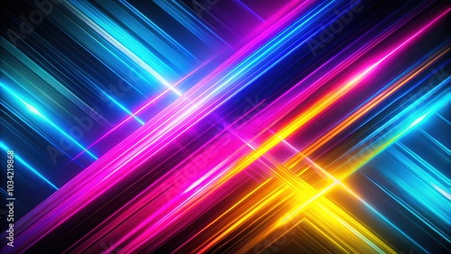 Abstract Neon Lights Pattern with Diagonal Glowing Lines and a Dark Background