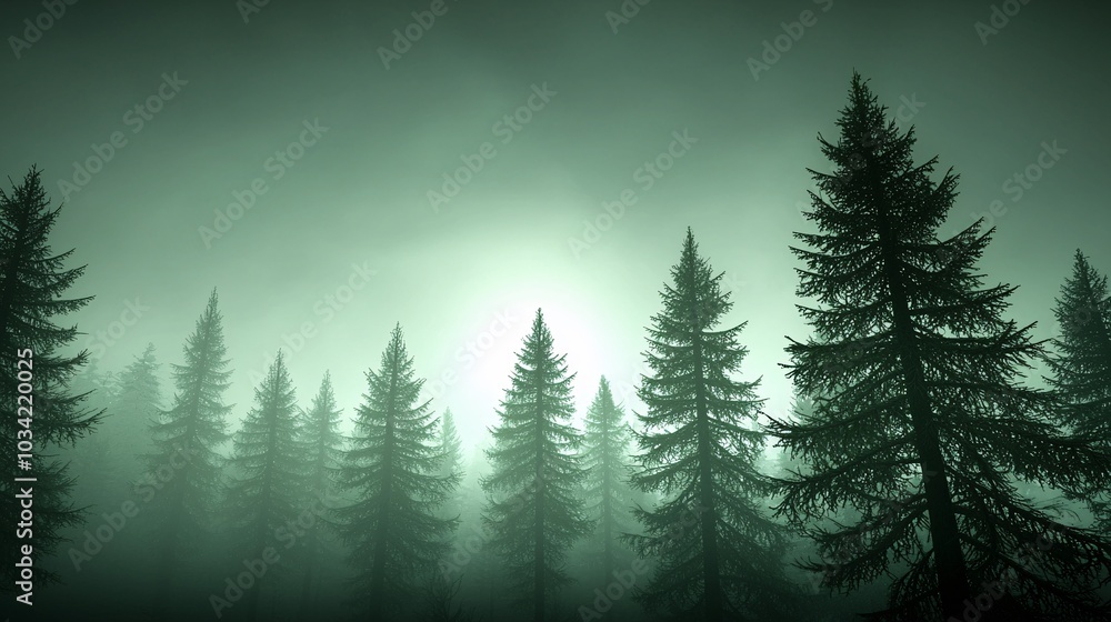 Fototapeta premium Majestic Wolf Howling Under Full Moon in Mysterious Forest - Eerie Fog and Shadows Create a Haunting Atmosphere