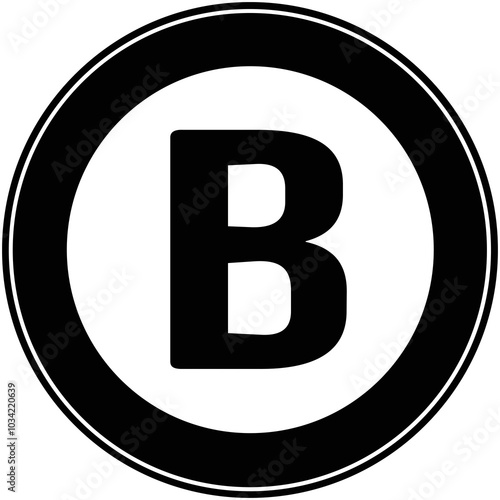 black and white circular sign with the letter B