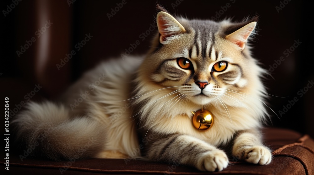 A Persian cat with long, flowing fur sits regally on a dark velvet cushion, exuding an air of elegance and sophistication. A Persian cat with long, flowing fur sits regally on a dark velvet cushion, exuding an air of elegance and sophistication.