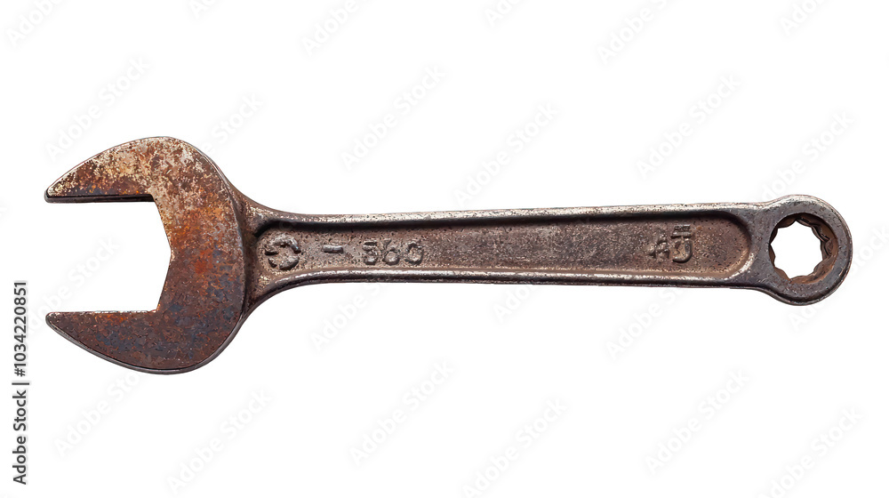 Well-used metal wrench, practical and durable, isolated on white. Well-used metal wrench, practical and durable, isolated on white.