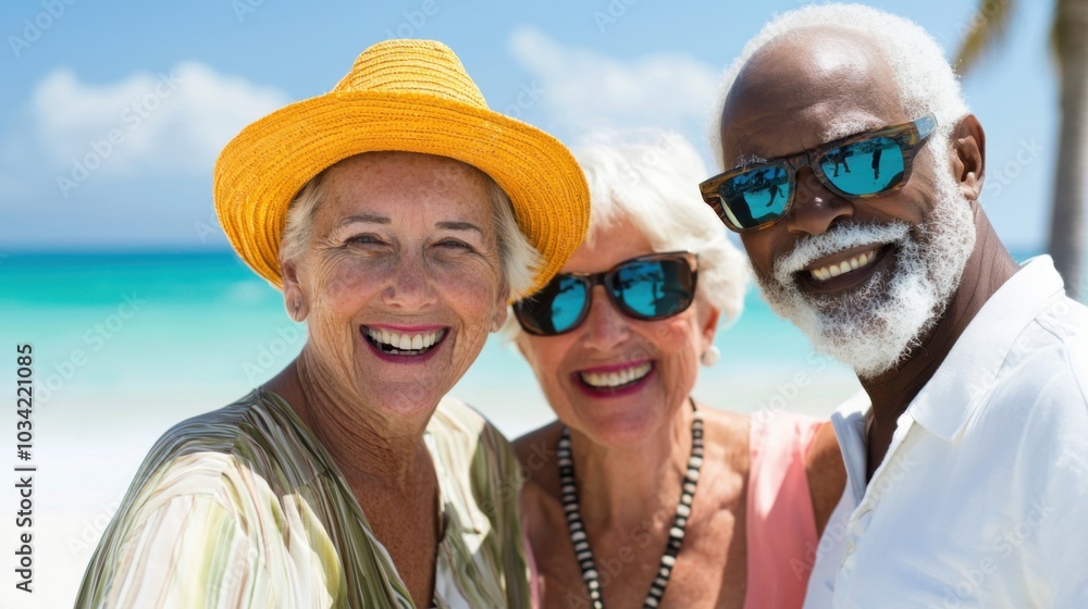 Portrait of smiling senior friends on the beach Portrait of smiling senior friends on the beach