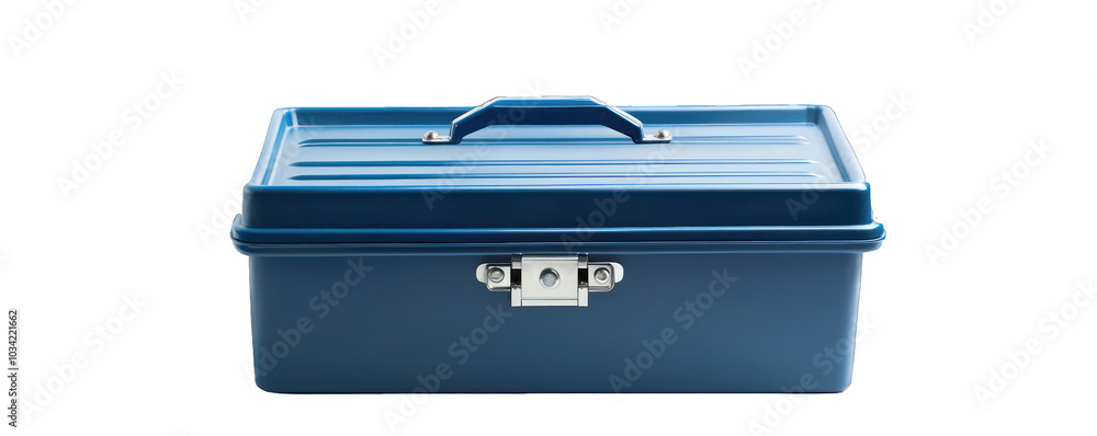Durable blue toolbox designed for efficient storage, isolated on white. Durable blue toolbox designed for efficient storage, isolated on white.