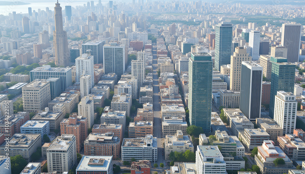 Fototapeta premium Seamless texture of modern cities and architecture, high-rise buildings, natural colors, soft lighting, high resolution