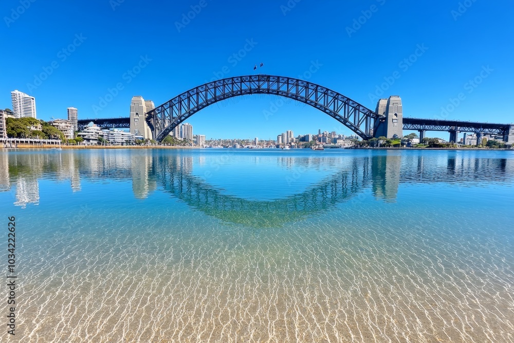 Obraz premium Watercolor painting of Sydneyâ€™s harbor, with soft blends of blue and white