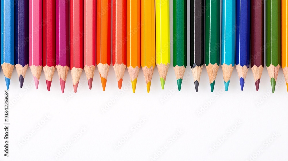 Minimalist Desk Setup with Organized Pencils and Pens - Vibrant Office Supplies for a Clean Workspace Aesthetic Minimalist Desk Setup with Organized Pencils and Pens - Vibrant Office Supplies for a Clean Workspace Aesthetic