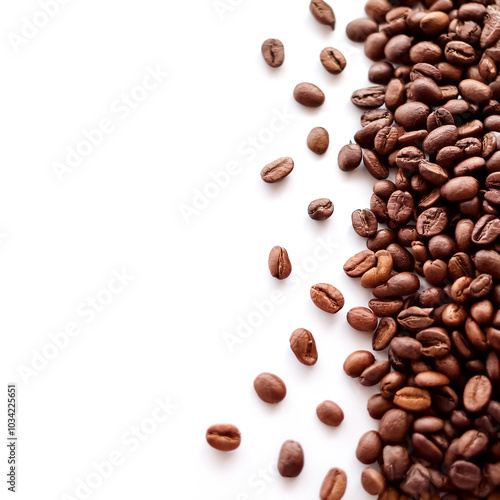 coffee beans pattern with side position provides copy space for text. background concept isolated white