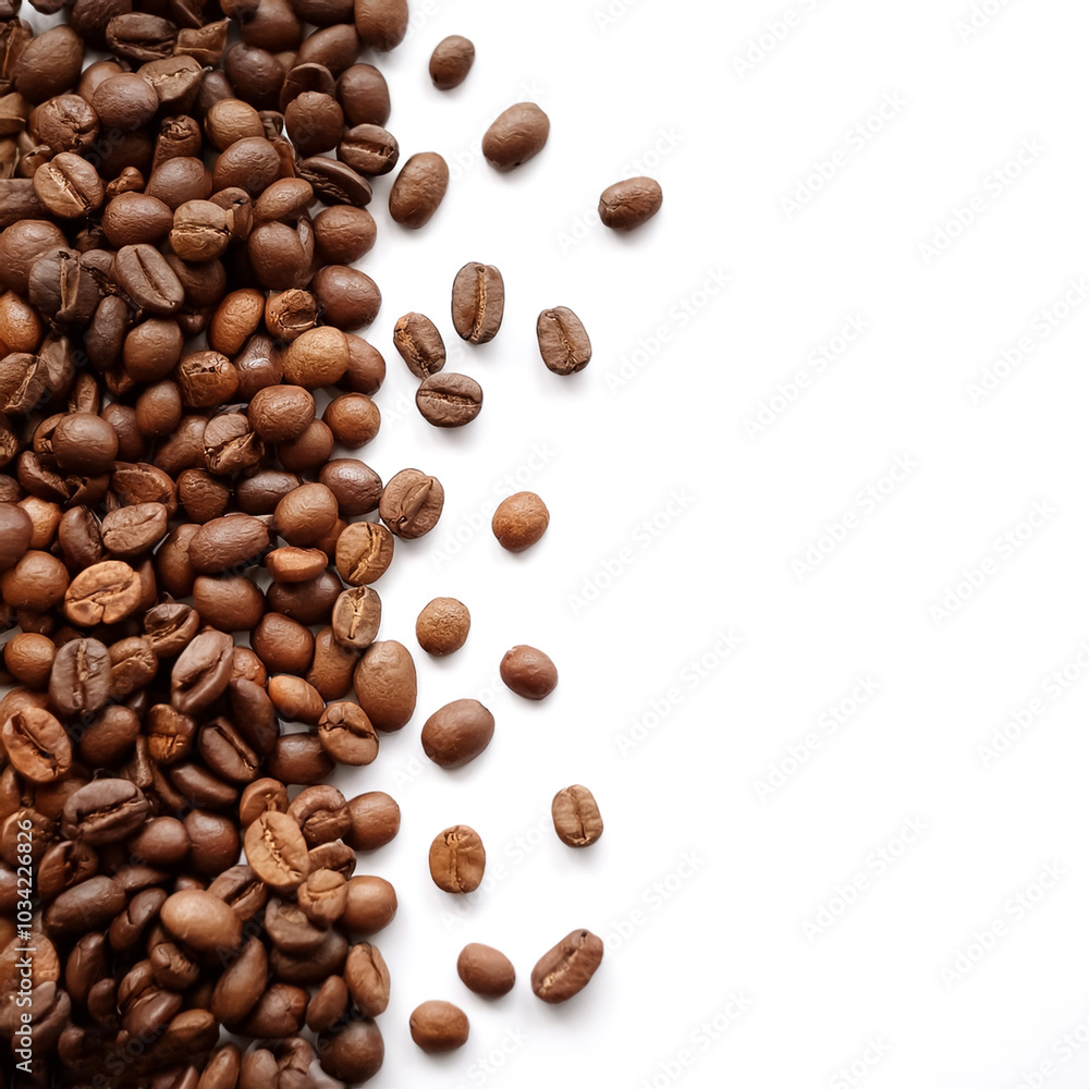 Obraz premium coffee beans pattern with side position provides copy space for text. background concept isolated white