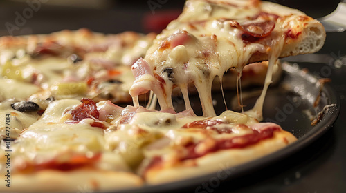 Delicious Cheese Pizza with Pepperoni and Vegetables on a Rustic Wooden Table in a Cozy Kitchen Setting