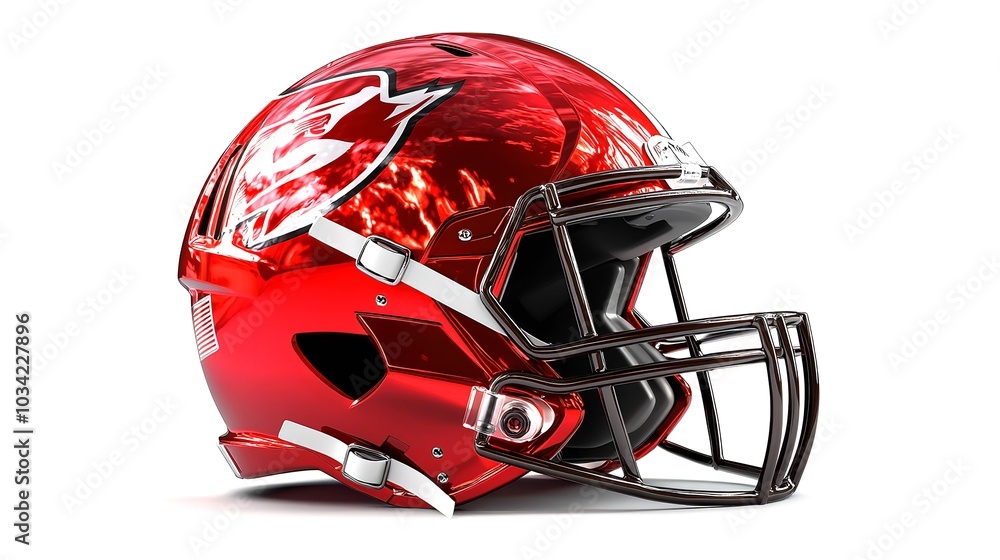 Fototapeta premium Shining Red American Football Helmet: Shiny red American football helmet isolated