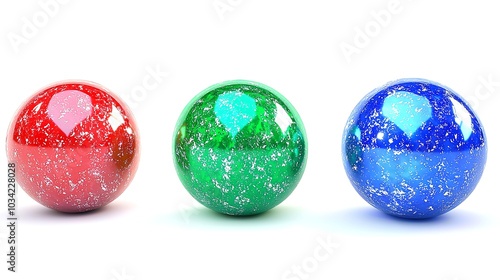 Three colorful balls with numbers on a white surface