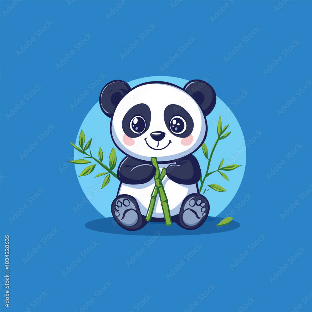 Cute Panda Sitting with Bamboo Leaves Vector Icon Design Cute Panda Sitting with Bamboo Leaves Vector Icon Design