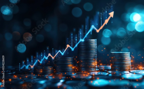 Wallpaper Mural Growing Stack of Coins with Financial Graph and Arrow Torontodigital.ca