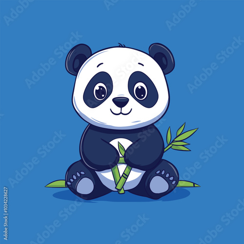 Cartoon Panda Bear on Bamboo Leaves Vector Graphic for Digital Use photo