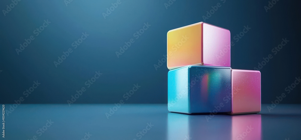Stacked Colorful Cubes on Blue Background Stacked Colorful Cubes on Blue Background