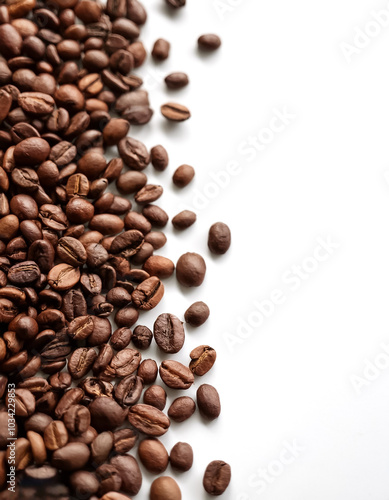 coffee beans pattern with side position provides copy space for text. background concept isolated white