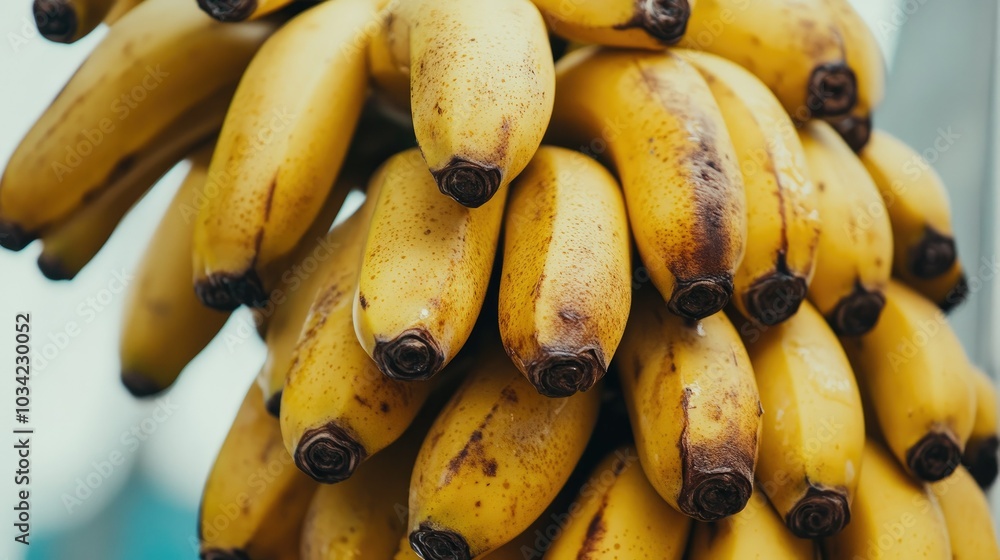 Group of mini bananas stacked together on a white background, highlighting variety and tropical appeal. Group of mini bananas stacked together on a white background, highlighting variety and tropical appeal.