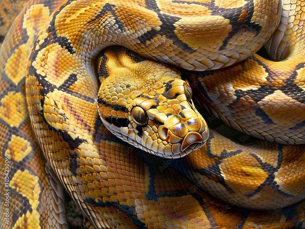 Close Up of a Python Snake with Intricate Scales Close Up of a Python Snake with Intricate Scales