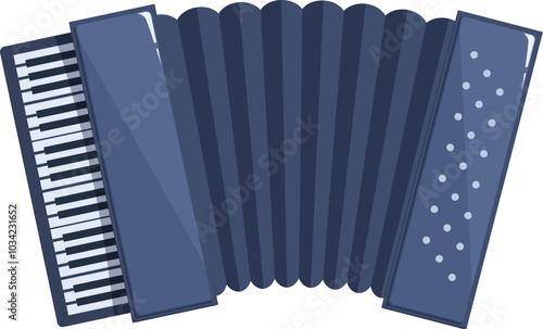 Classic blue accordion with keyboard, playing traditional folk music