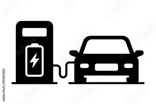 Electric car with plug icon symbol, EV car, Green hybrid vehicles charging point logotype, Eco friendly vehicle concept. Vector illustration
