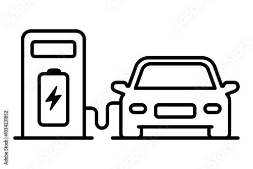 Electric car with plug icon symbol, EV car, Green hybrid vehicles charging point logotype, Eco friendly vehicle concept. Vector illustration