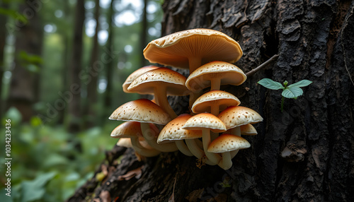 Psilocybe semilanceata mushrooms  growing on a trunk in the forest. Magic  (hallucinogenic)  Mushrooms isolated with white highlights, png photo