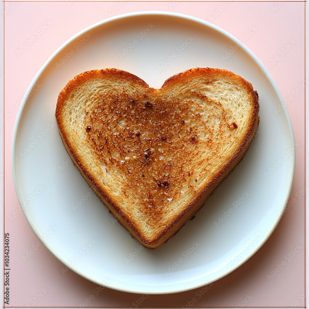 heart shaped slice of toast sits on white plate, showcasing golden brown crust and sprinkle of sugar, perfect for romantic breakfast or snack heart shaped slice of toast sits on white plate, showcasing golden brown crust and sprinkle of sugar, perfect for romantic breakfast or snack