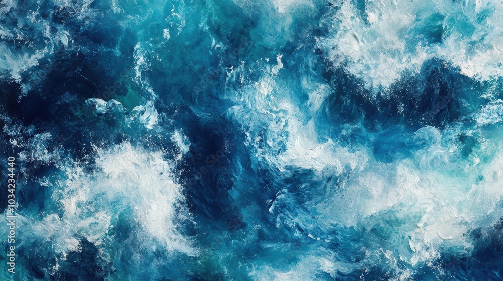 Blue and white abstract painting of waves. Blue and white abstract painting of waves.