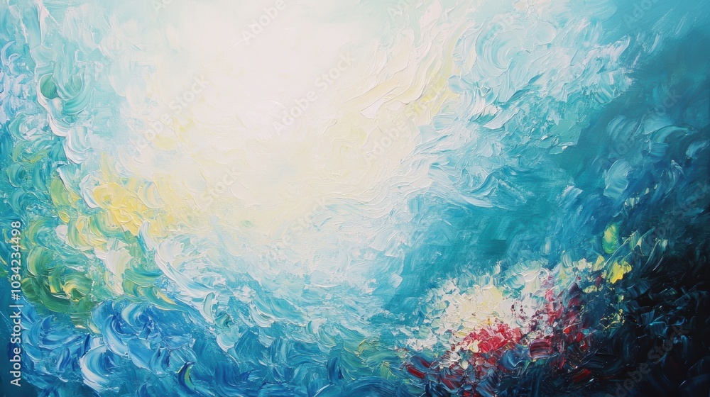 Obraz premium Abstract painting with blue, white, and red hues.