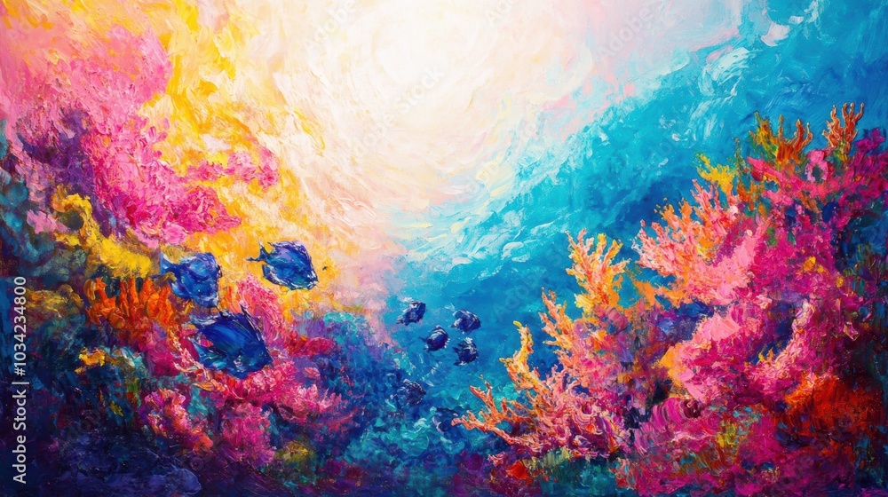 Abstract underwater scene with coral and fish. Abstract underwater scene with coral and fish.