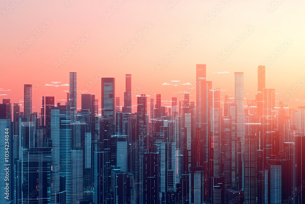 Fototapeta premium Modern city skyline at sunset
