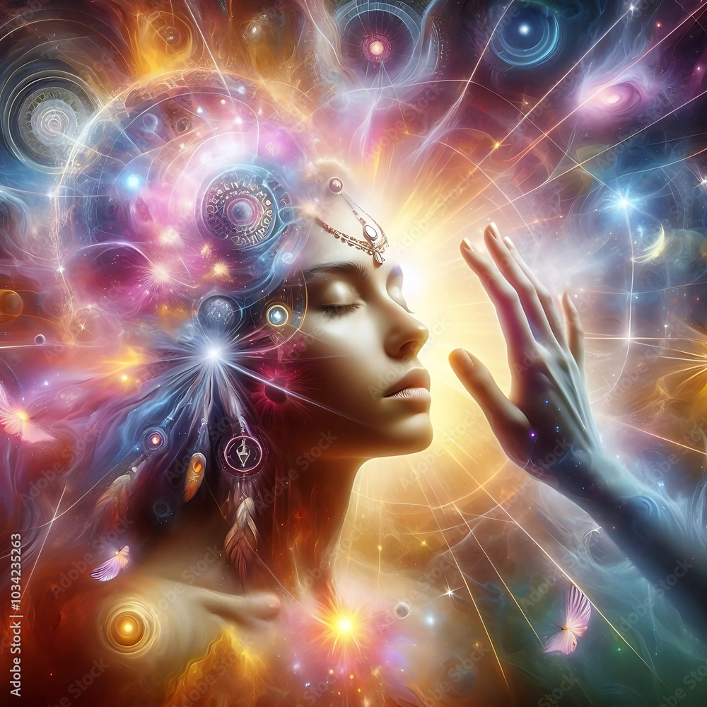 Pessoa meditando em conexão profunda com o universo Pessoa meditando em conexão profunda com o universo