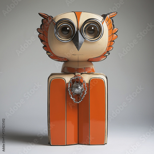 A small owl statue with a silver chain around its neck photo