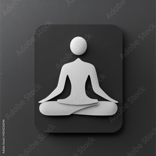 Minimalist meditation figure in a tranquil pose, symbolizing peace and mindfulness on a dark background. 3d model mobile application icons