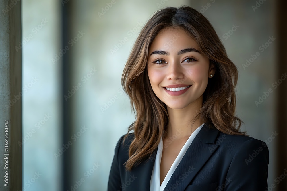 Smiling Businesswoman Portrait - Brown Hair, Office Attire Smiling Businesswoman Portrait - Brown Hair, Office Attire