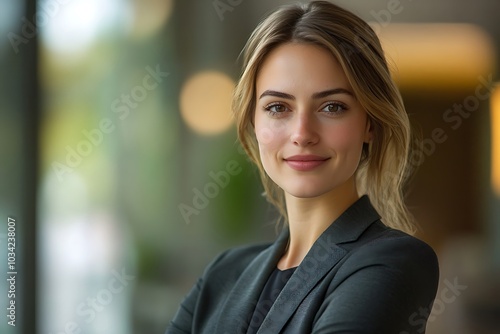 Smiling Businesswoman Looking Confident With Light Through Window